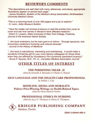 Medicine, Literature, and Eponyms: Encyclopedia of Medical Eponyms Derived from Literary Characters